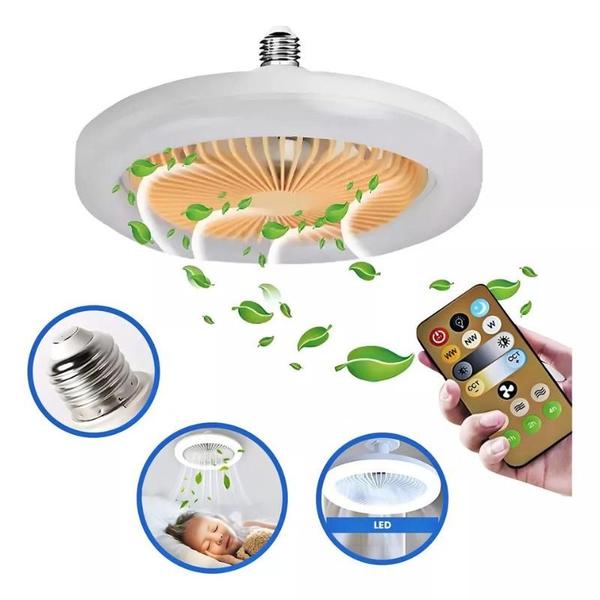 Ventilador de Teto Inteligente 3 em 1 com Controle Remoto e Iluminação E27 - Lâmpada Ventilador Imagem de Ventilador de Teto Inteligente 3 em 1 com Controle Remoto e Iluminação E27