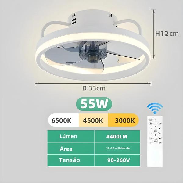 Imagem de Ventilador de Teto Inteligente Silencioso com Luz e Controle Remoto - 6 Velocidades