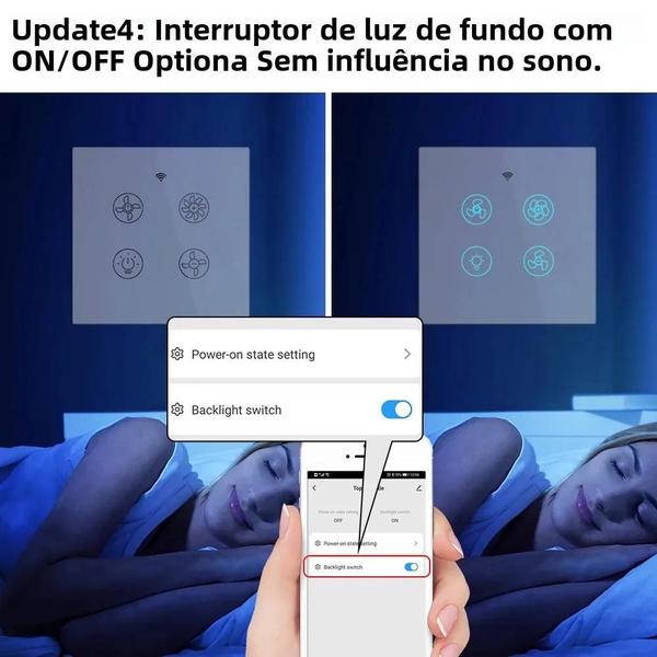 Imagem de Ventilador de Teto Inteligente Wi-Fi com Luz - 2/3 Vias, Controle Remoto e Velocidade