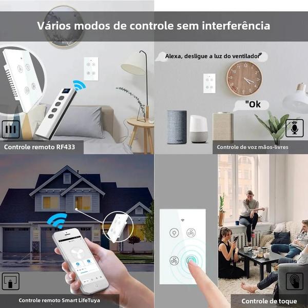 Imagem de Ventilador de Teto Inteligente Wi-Fi com Luz - 2/3 Vias, Controle Remoto e Velocidade