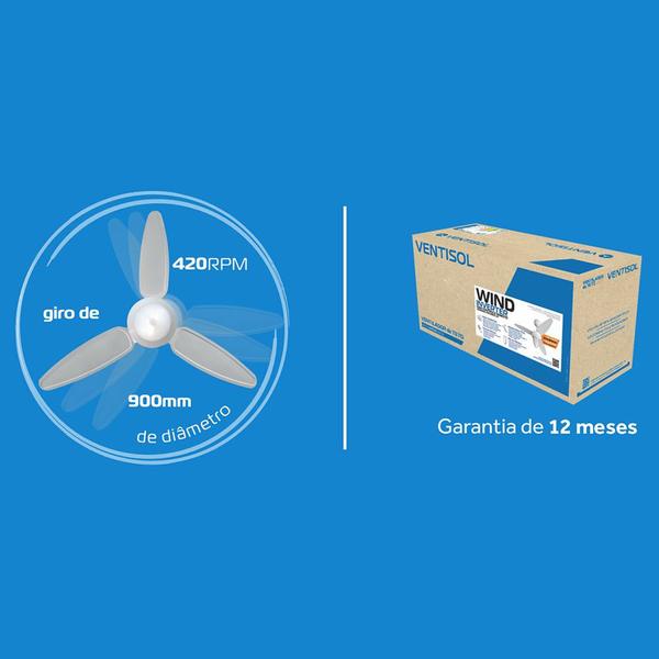 Ventilador de Teto Inverter Wind Branco com Controle Remoto Bivolt E-27 Ventisol Imagem de Ventilador de Teto Inverter Wind Branco com Controle Remoto Bivolt E-27 Ventisol