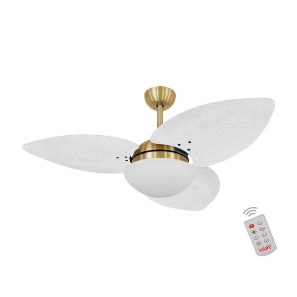 Imagem de Ventilador de Teto Kovalski Dourado 3 Pás Palmae Branco 220V com Controle