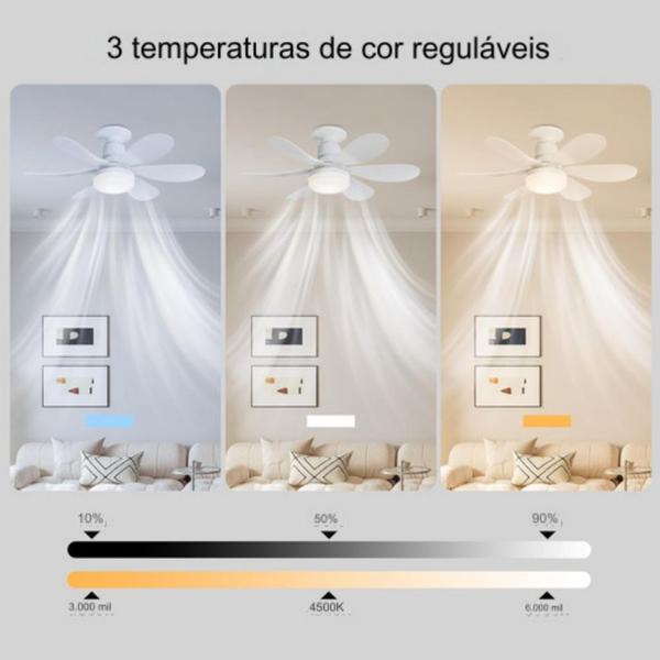 Imagem de Ventilador De Teto Lampada Luz Led Bocal 60w Bivolt Branco