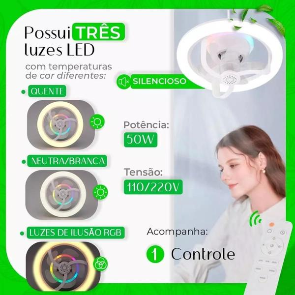 Imagem de Ventilador de Teto LED com Aromaterapia e Controle Remoto