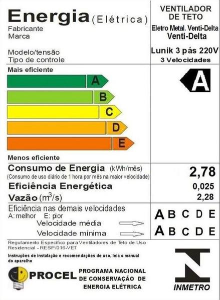 Imagem de Ventilador de Teto Lunik Venti-Delta 3 Pás 220V Com Controle Remoto