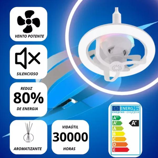 Imagem de Ventilador de Teto Luz LED Luminária Com Rotação 360 Automatica RGB 50w