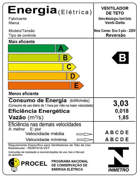 Imagem de Ventilador de Teto New Comercial Eco 3 Pás de Aço Branco 220V