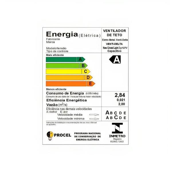 Imagem de Ventilador de Teto New Cristal Light Preto 127V 3120 Venti-Delta - Venti Delta