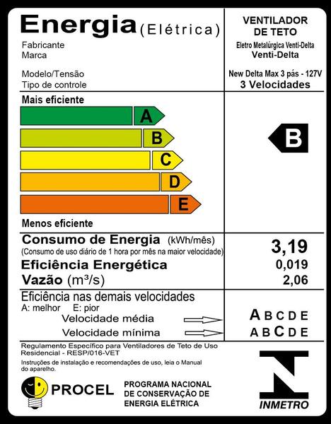 Imagem de Ventilador De Teto New Delta Max 3 Pás De Mdf Laqueadas Branco 110V