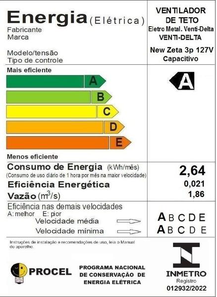 Imagem de Ventilador De Teto New Zeta Venti-Delta Latonado 3 Pás De Mdf