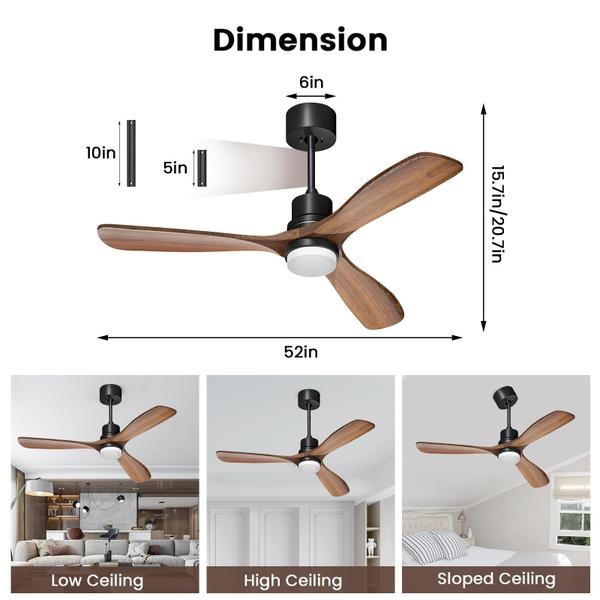 Imagem de Ventilador de teto Obabala 52 com luzes, controle remoto, madeira