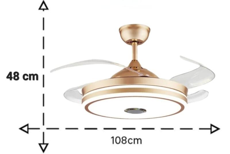 Imagem de ventilador de teto retrátil bivolt com 4 pás som bluetooth.