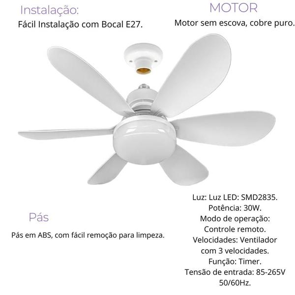 Imagem de Ventilador de Teto Silencioso com Luz LED  Alta Tecnologia para Ambientes Pequenos.