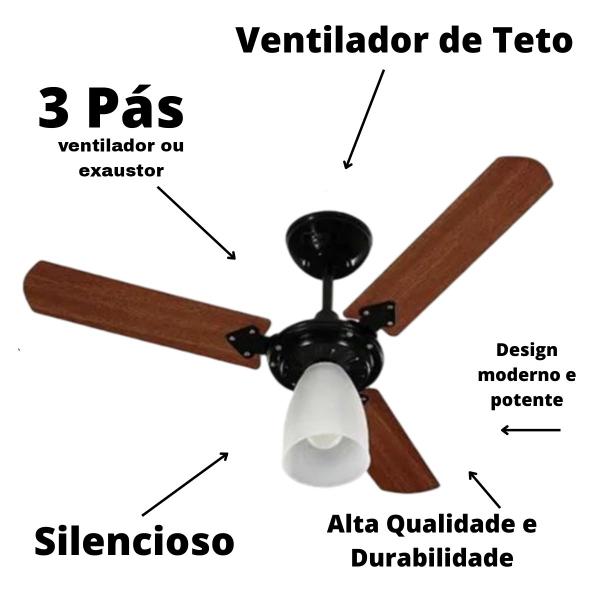 Imagem de Ventilador de Teto Silencioso Potente Preto 110/220v