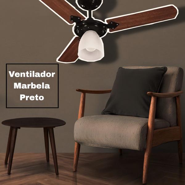 Imagem de Ventilador De Teto Tron Marbela Com 3 Pás De Mdf Verniz Estrutura Preto, 960mm De Diâmetro 220v