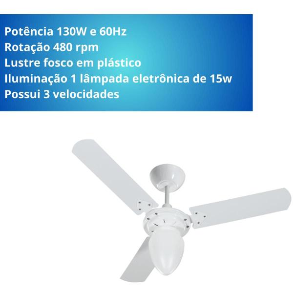 Imagem de Ventilador De Teto Tron Pera New 3 Pás Clm At Branco 130w 127v 51.01-0737