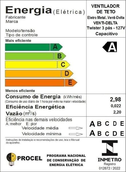 Imagem de Ventilador de teto Twister 3 Pás Laqueada 127 Volts  Branco VENTI DELTA 