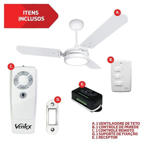 Imagem de Ventilador De Teto Valen Led Branco 127V Com Controle Ventex