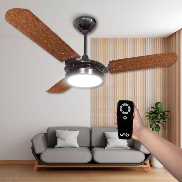 Imagem de Ventilador De Teto Valen Led Preto/Mogno Com Controle Remoto Compatível Com Alexa