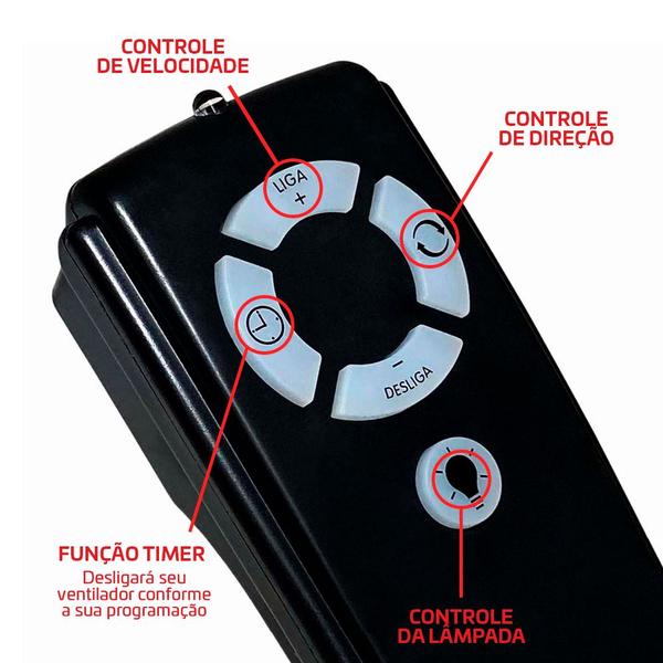 Imagem de Ventilador De Teto Valen Led Preto/Mogno Com Controle Remoto Compatível Com Alexa