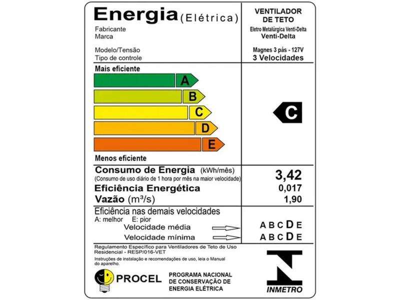 Imagem de Ventilador de Teto Venti-Delta Magnes 220v 3 Pás - 3 Velocidades Branco para 2 Lâmpadas