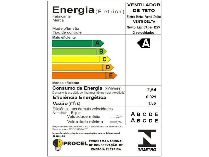 Imagem de Ventilador de Teto Venti-Delta New Delta 3 Pás - 3 Velocidades Branco