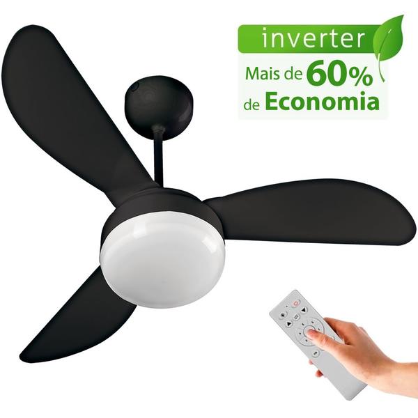 Ventilador de Teto Ventisol Fênix Black Inverter Controle Remoto, 6 Velocidades - Bivolt Imagem de Ventilador de Teto Ventisol Fênix Black Inverter Controle Remoto, 6 Velocidades - Bivolt