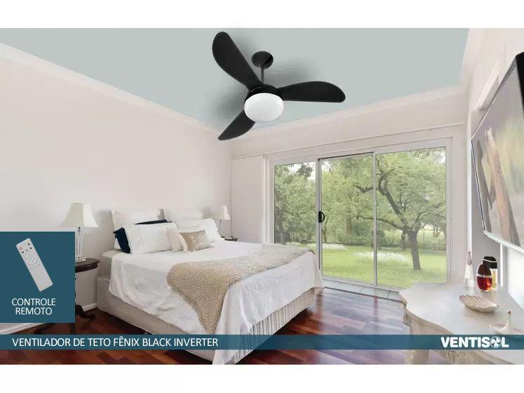 Ventilador de Teto Ventisol Fênix Black Inverter Controle Remoto, 6 Velocidades - Bivolt Imagem de Ventilador de Teto Ventisol Fênix Black Inverter Controle Remoto, 6 Velocidades - Bivolt
