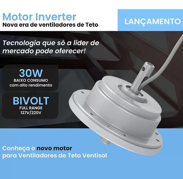 Ventilador de Teto Ventisol Fênix Black Inverter Controle Remoto, 6 Velocidades - Bivolt Imagem de Ventilador de Teto Ventisol Fênix Black Inverter Controle Remoto, 6 Velocidades - Bivolt