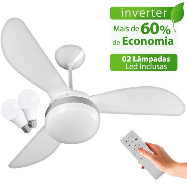 Ventilador de Teto Ventisol Fênix Branco / Silver Inverter Controle Remoto, 02 Lâmpadas Le... Ventilador de Teto Ventisol Fênix Branco / Silver Inverter Controle Remoto, 02 Lâmpadas Le...