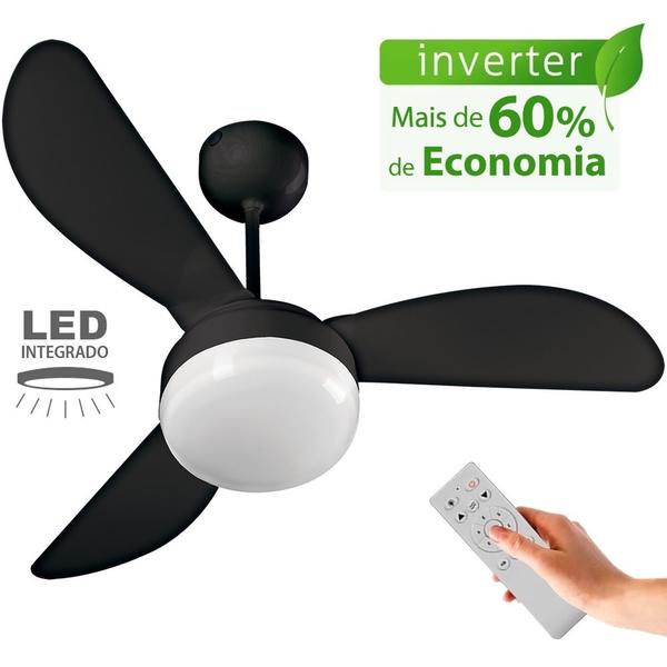 Ventilador de Teto Ventisol Fênix Inverter Black C/ Controle Remoto e Placa LED 20W Integr... Ventilador de Teto Ventisol Fênix Inverter Black C/ Controle Remoto e Placa LED 20W Integr...