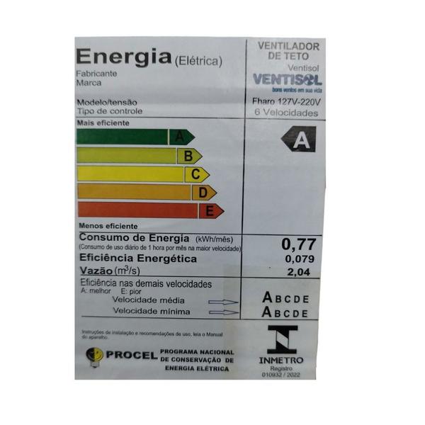 Imagem de Ventilador de Teto Ventisol Fharo Inverter Controle Remoto B