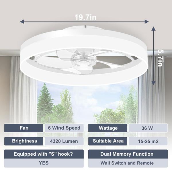 Imagem de Ventilador de teto VOLISUN Low Profile com luzes de 50 cm com controle remoto branco