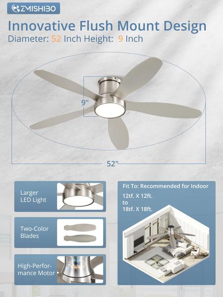 Imagem de Ventilador de teto ZMISHIBO 132cm com luz e controle remoto de 6 velocidades