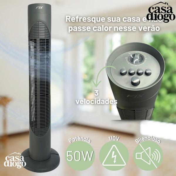 Imagem de Ventilador de Torre 3 Níveis de Velocidade Silencioso Resfriamento Quarto Sala Escritório