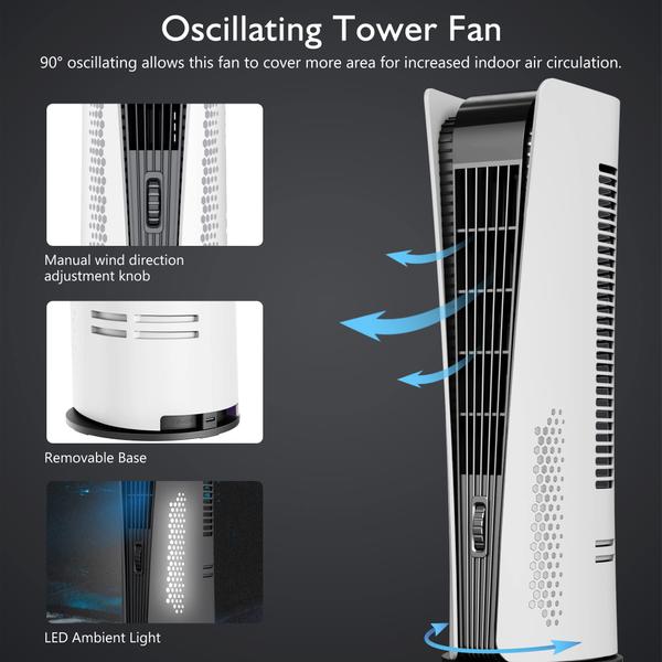 Imagem de Ventilador de torre SISMEL 10000mAh, oscilação de 180, 3 velocidades, 40cm