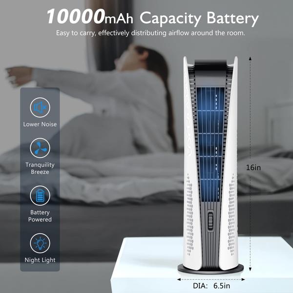 Imagem de Ventilador de torre SISMEL 10000mAh, oscilação de 180, 3 velocidades, 40cm