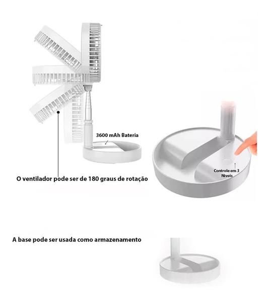 Imagem de Ventilador Dobrável 4 Velocidades 110/220v + Recarregável e Portátil