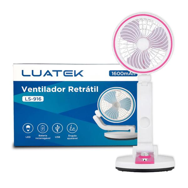 Imagem de Ventilador Dobrável De Mesa Com Led Recarregável Via Usb Com Regulador De velocidade