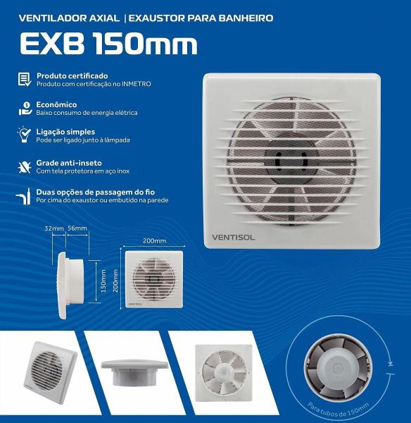 Imagem de Ventilador Exaustor para banheiro EXB 150MM Bivolt Ventisol