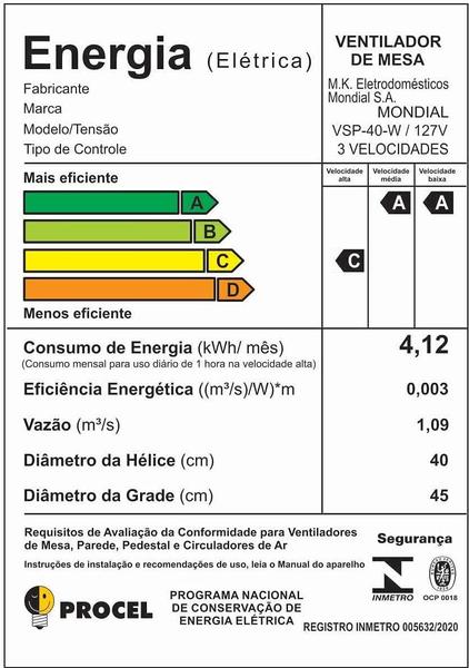 Imagem de Ventilador Mesa Mondial Super Power 40cm 6 Pás 3 Velocidades 140W