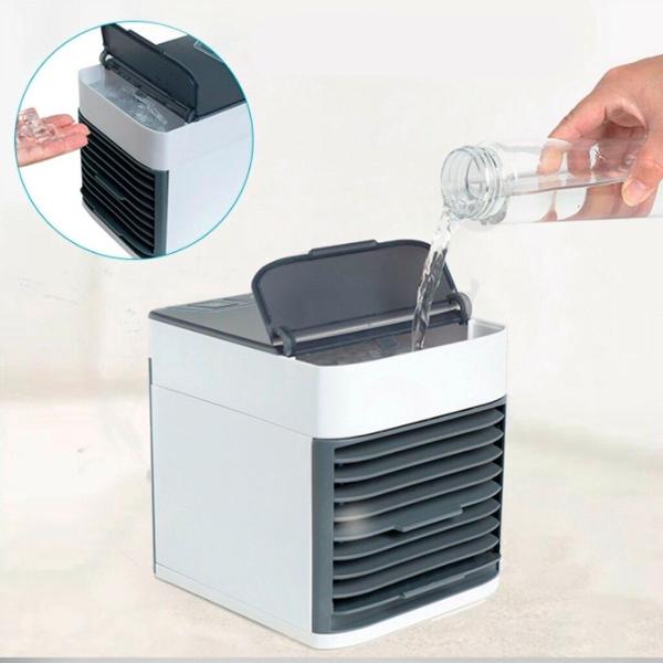 Ventilador mini ar condicionado USB portátil com luz LED para pequenos ambientes - BIVOLT Imagem de Ventilador mini ar condicionado USB portátil com luz LED para pequenos ambientes