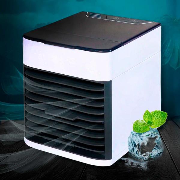 Ventilador mini ar condicionado USB portátil com luz LED para pequenos ambientes - BIVOLT Imagem de Ventilador mini ar condicionado USB portátil com luz LED para pequenos ambientes