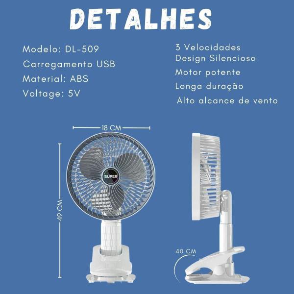 Imagem de Ventilador Mini Com Grampo Portátil Recarregável Silencioso