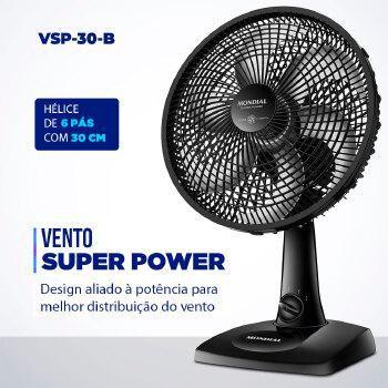 Imagem de Ventilador Mondial Super Power 30cm 6 Pás 3 Velocidades 60W VSP-30-B - Preto - 220 Volts