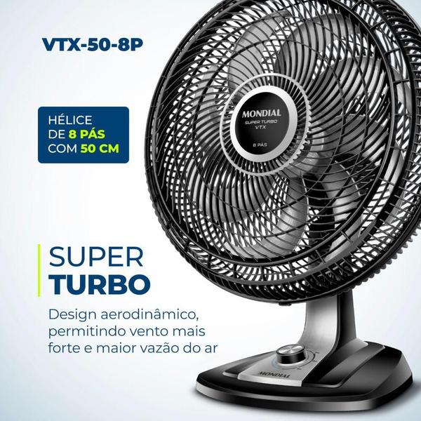 Imagem de Ventilador Mondial Turbo VTX-50 8 Pás 50cm 150W Preto