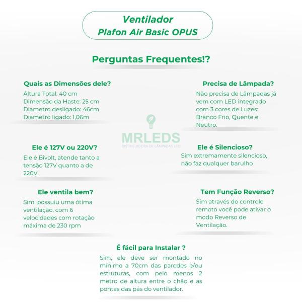 Imagem de Ventilador Opus Led Teto Controle Remoto Pás Retrátil Bivolt Branco e Preto