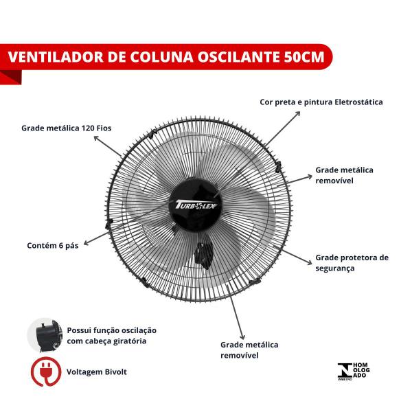 Imagem de Ventilador Oscilante Coluna 50cm Turbo 6 Pás 200w Bivolt Vitalex