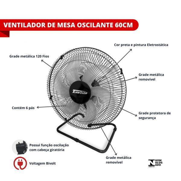 Imagem de Ventilador Oscilante de Mesa 50cm 6 pás 120 Fios Preto Bivolt Vitalex