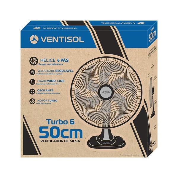 Imagem de Ventilador Oscilante de Mesa 50cm Preto 220V Turbo 6 Pás Premium Ventisol - 4200